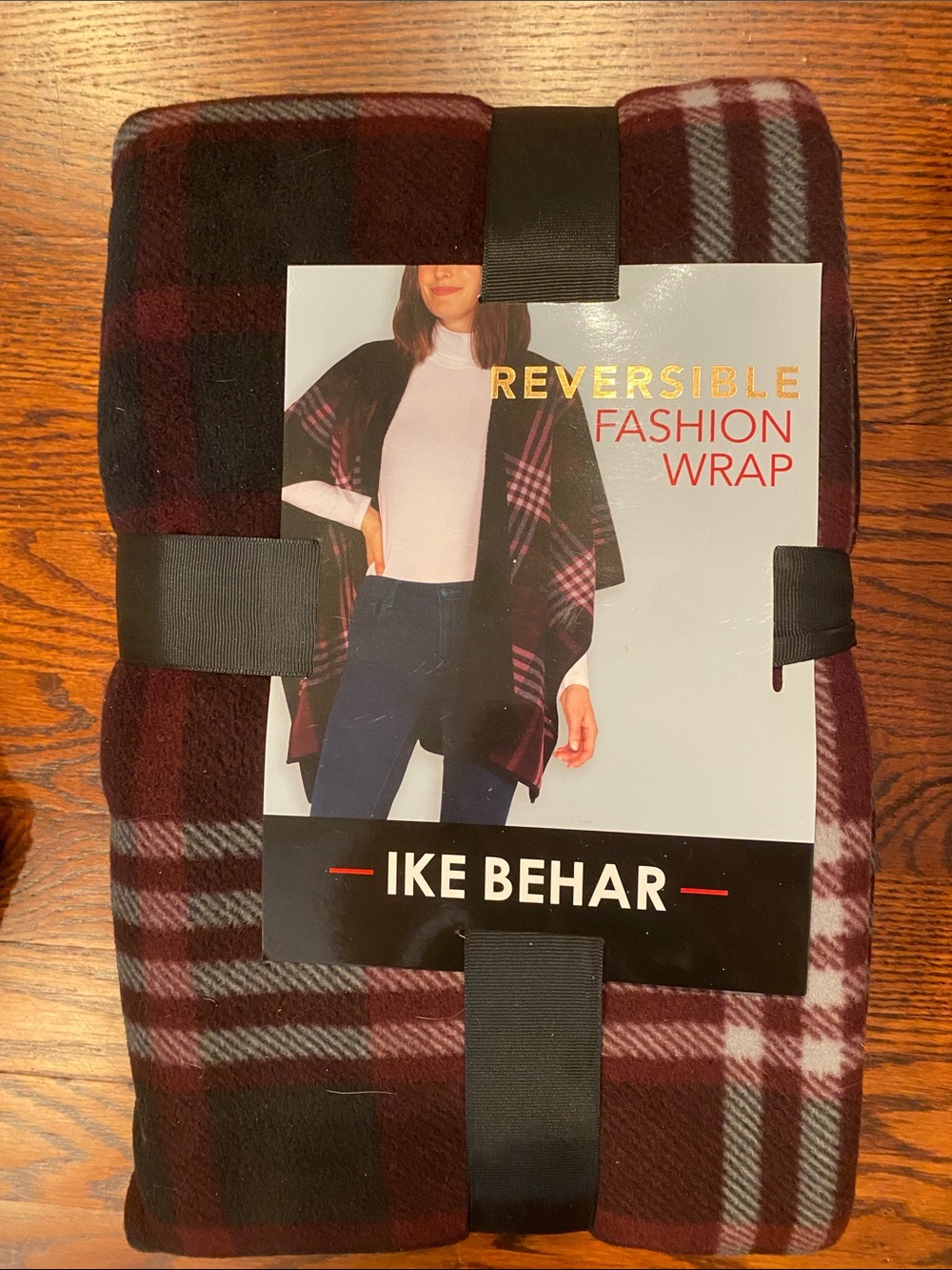 Ike Behar Burgundy/Maroon Plaid Reversible Wrap